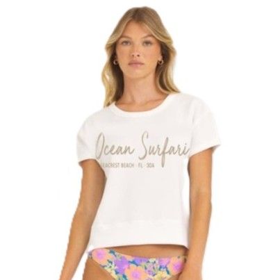 Ladies SCB Open Back Cloud Fleece Tee - Bright Ivory