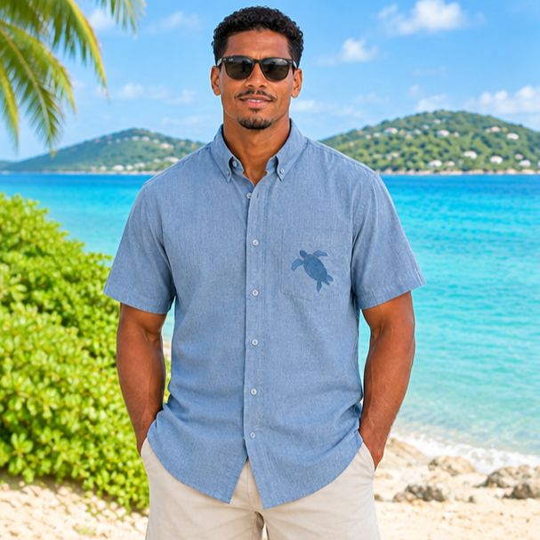 OS Printed Pocket Button Down Shirt -  Denim