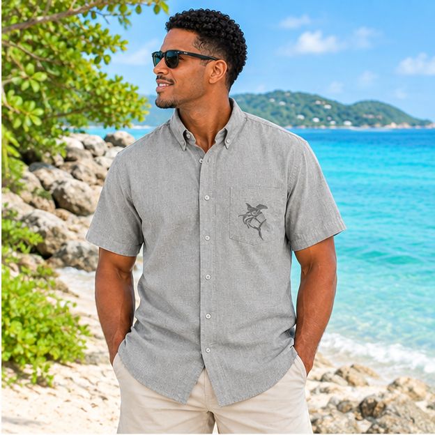 OS Printed Pocket Button Down Shirt -  Grey