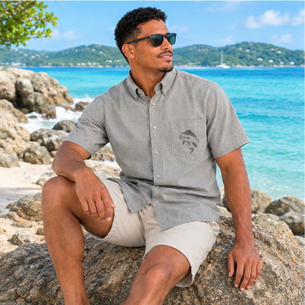 OS Printed Pocket Button Down Shirt -  Khaki