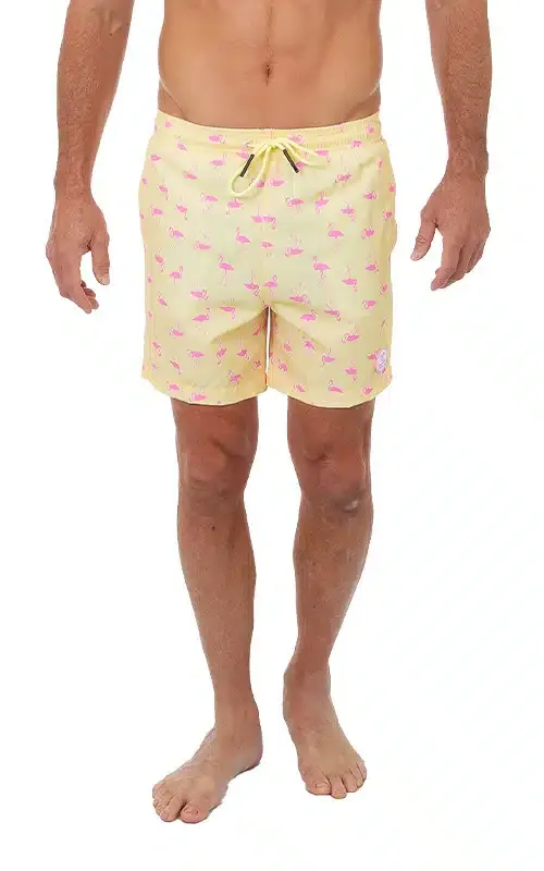 Men's Stretch Swim Short Flamingo Print - Yellow