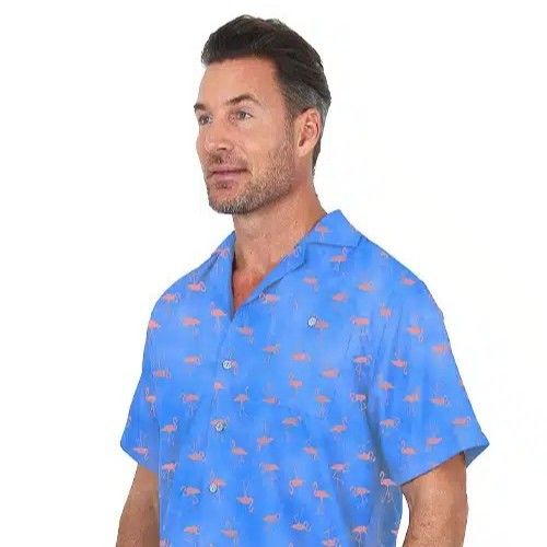Uzzi Hawaiian Dri-Fit Shirt Flamingo Print - Blue