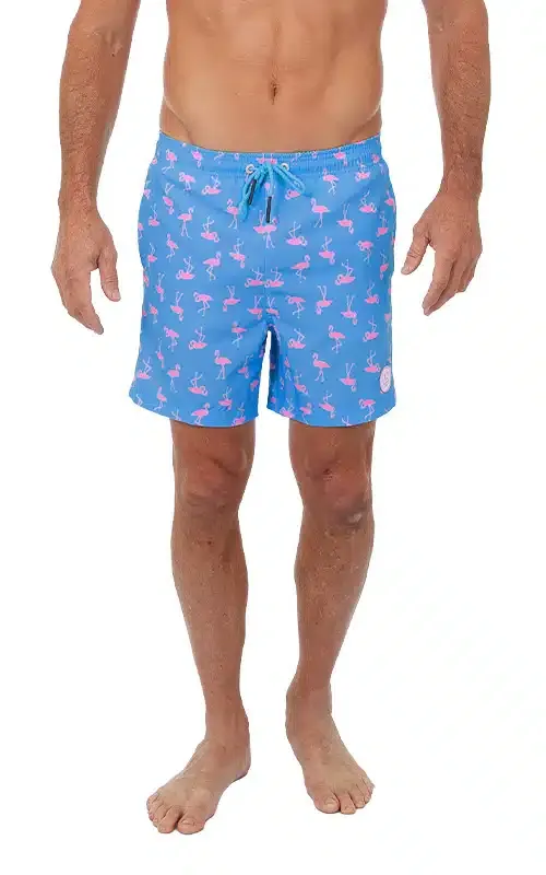 Men's Stretch Swim Short Flamingo Print - Blue