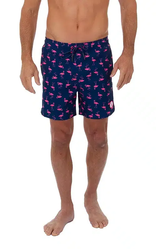 Men's Stretch Swim Short Flamingo Print - Navy
