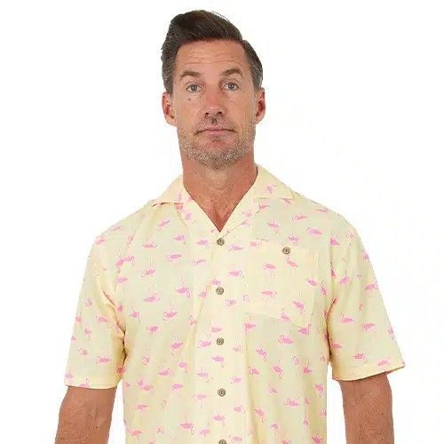 Uzzi Hawaiian Dri-Fit Shirt Flamingo Print - Yellow