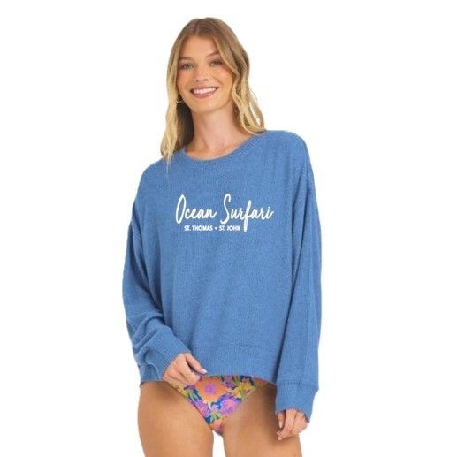 Ladies USVI Ribbed Hacci Crewneck Bali Blue
