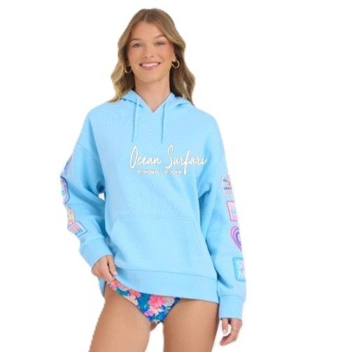 Ladies USVI Surf Wash Hoodie w/Patches - Tropical Blue