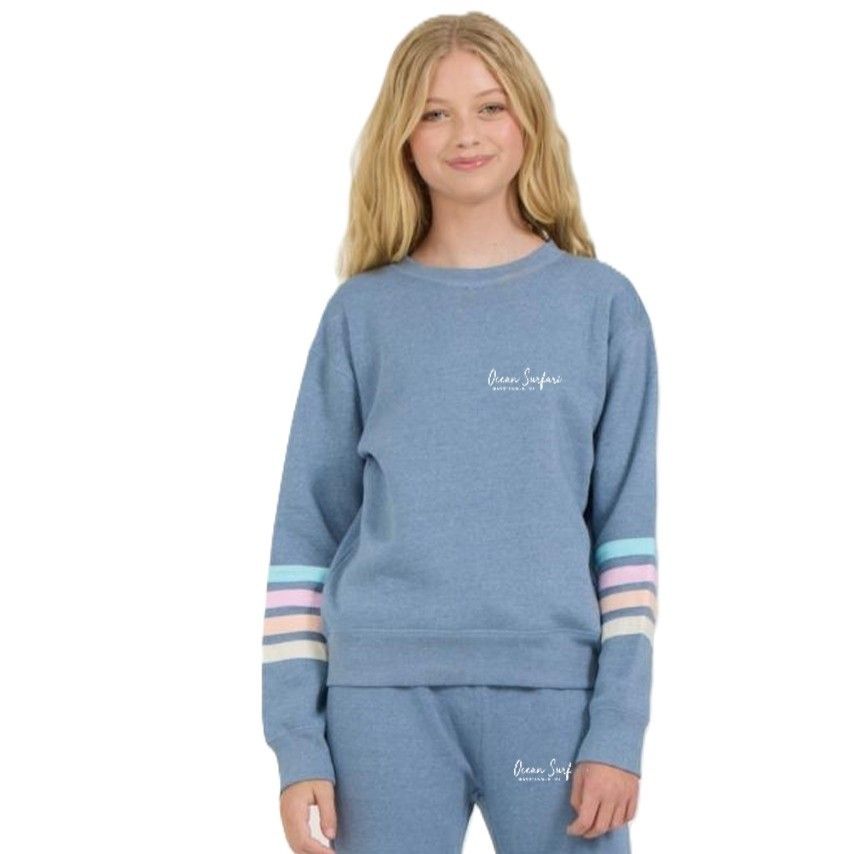 O/S SCB Kids HTR Fleece Crew w/Twill Tape - Denim