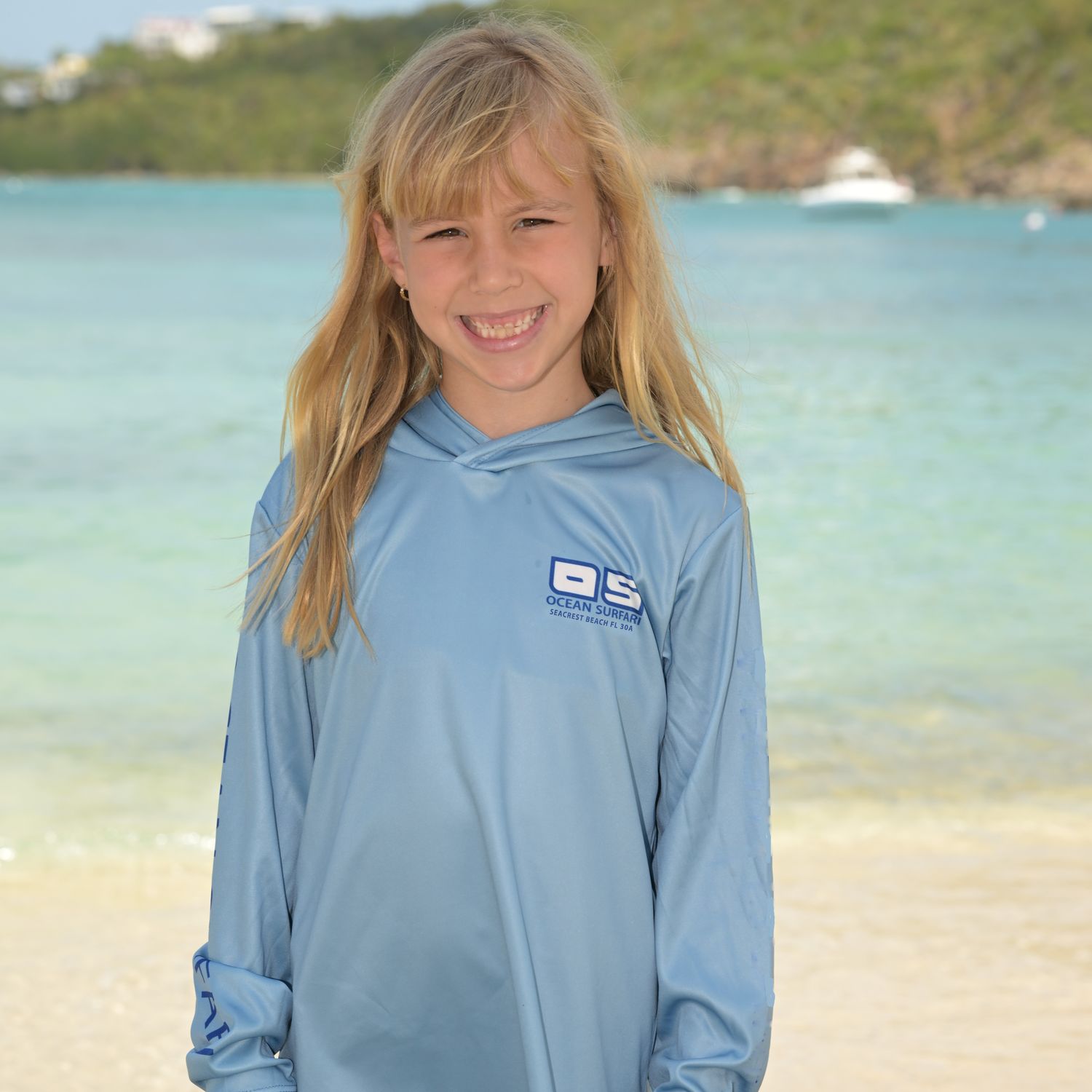 OS SCB SPF 50+ Perf Youth Hoodie Bimini Blue SB