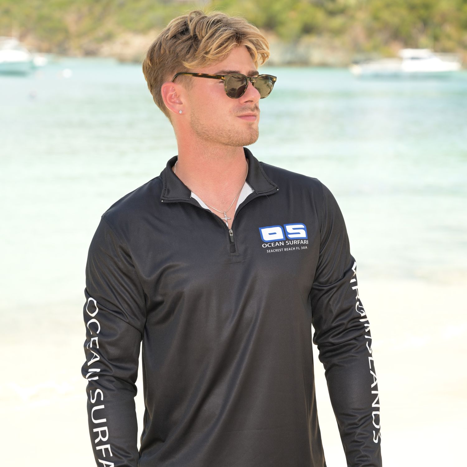 OS SCB SPF 50+ Perf 1/4 Zip Men's LS Black SB