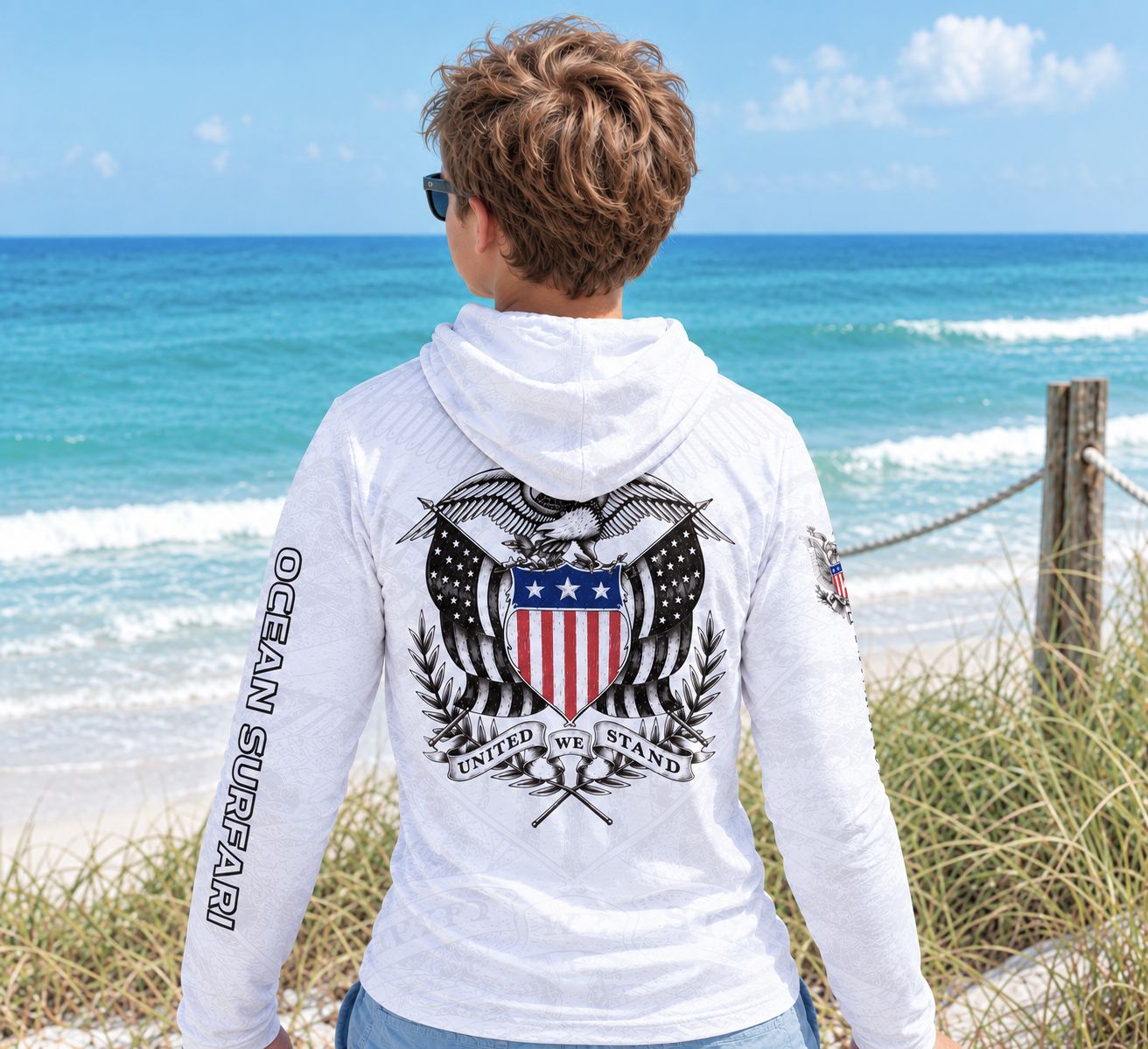 OS SCB SPF 50+ Perf Youth Hoodie Eagle White SB