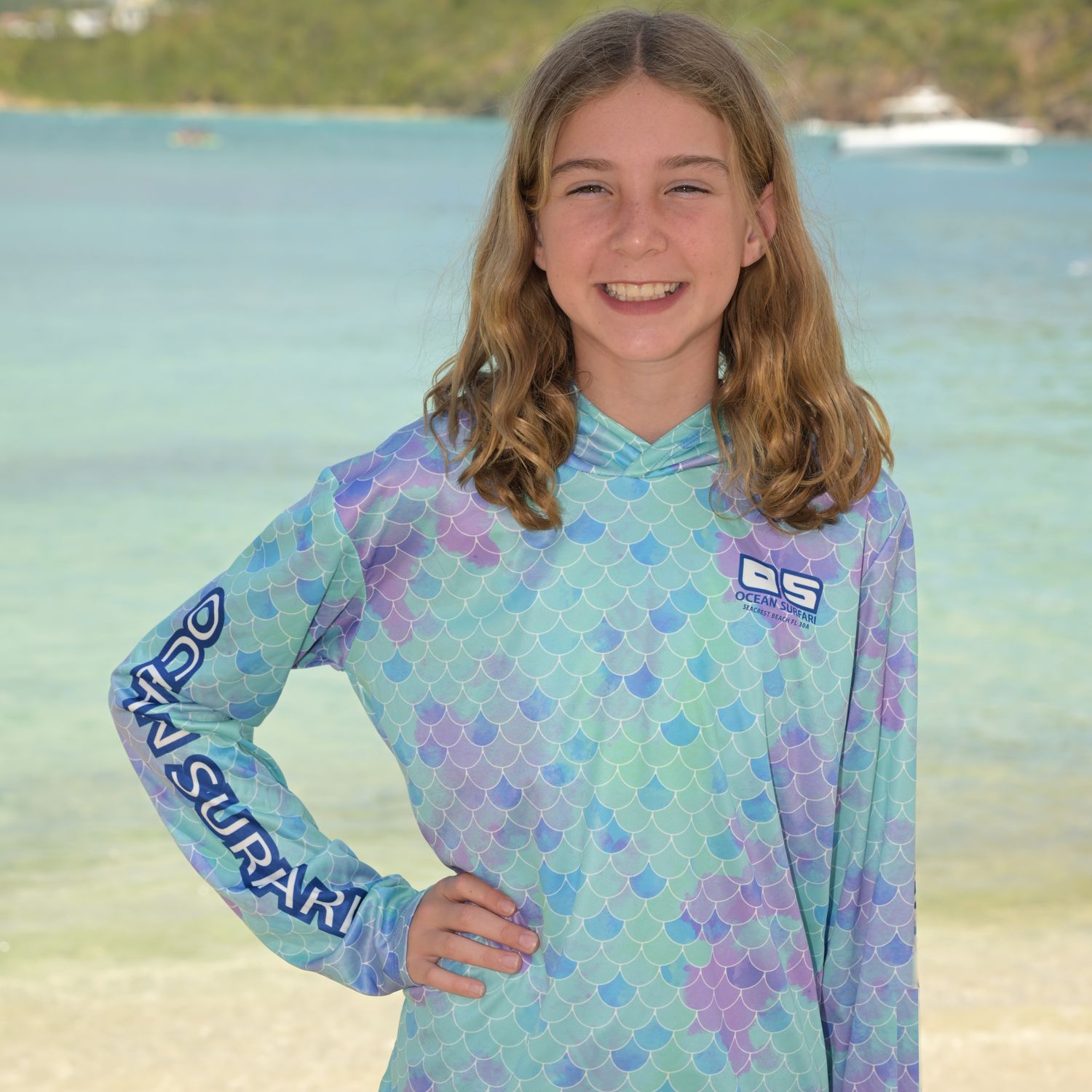 OS SCB SPF 50+ Perf Youth Hoodie Mermaid SB