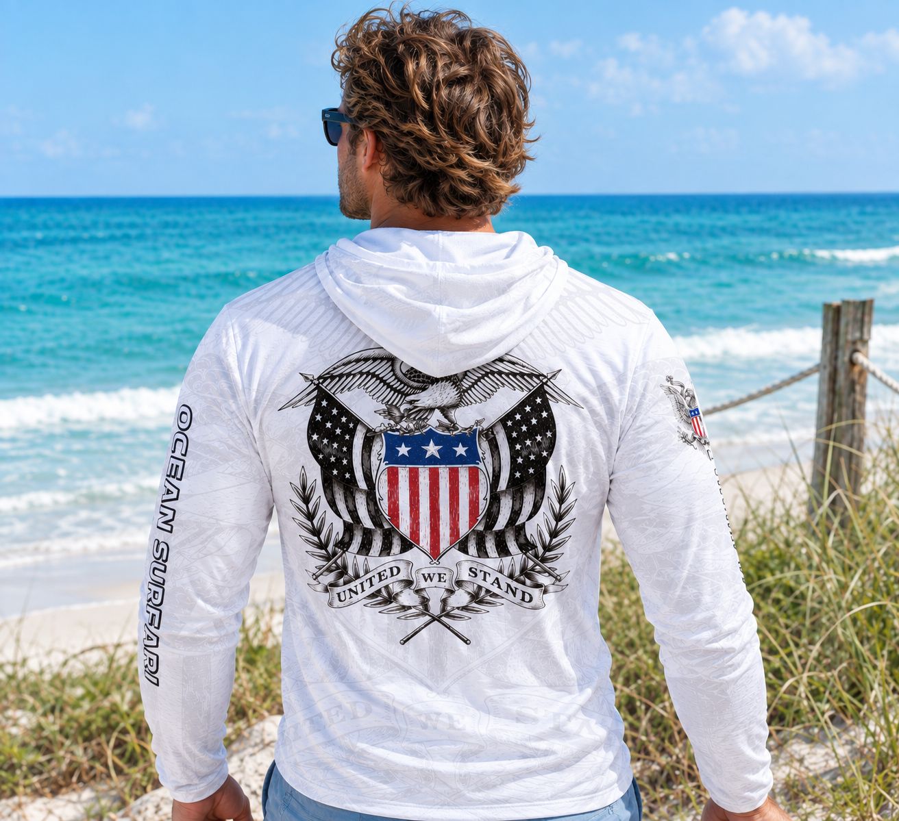 OS SCB SPF 50+ Perf Men's Hoodie Eagle - White SB