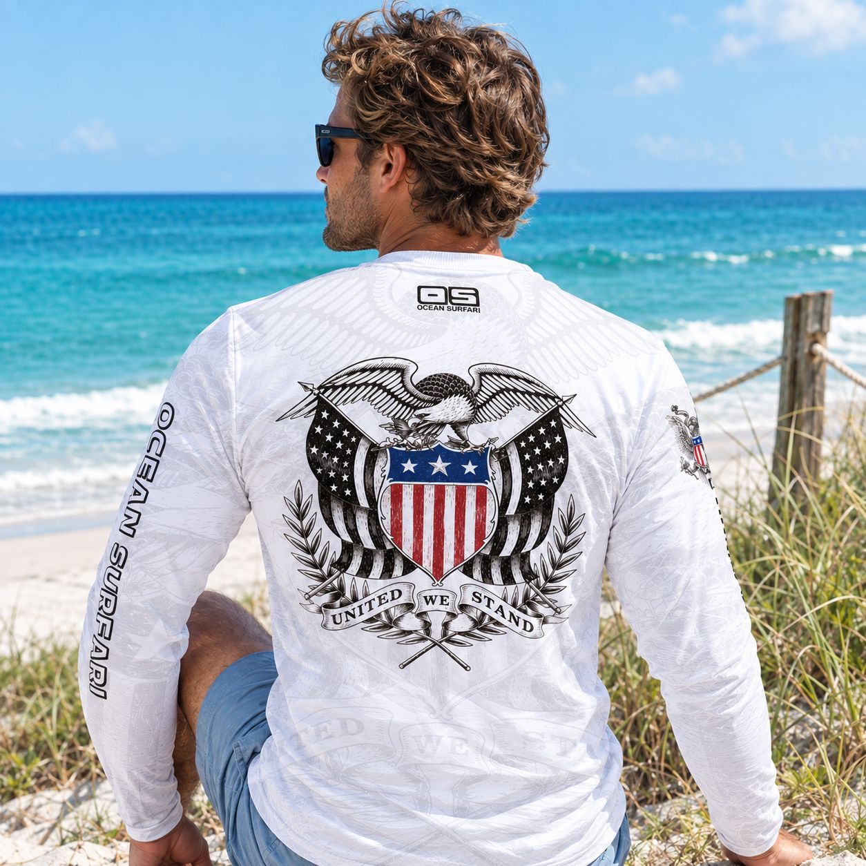 OS SPF 50+ Perf Men's LS SCB Eagle - White