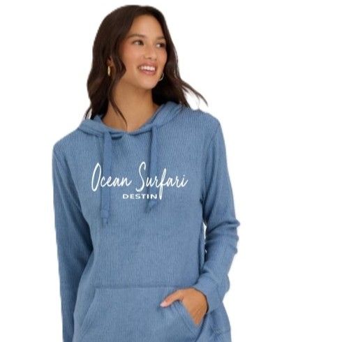 Ladies Destin Ribbed Hacci Crewneck Bali Blue