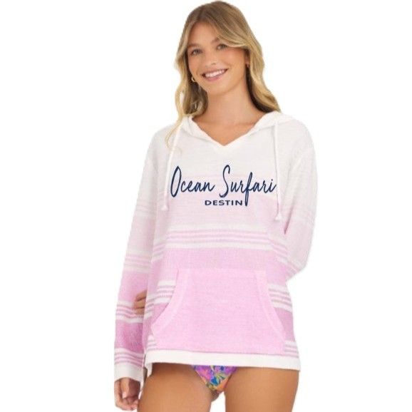 Ladies Destin Printed Ombre Baja Hoodie Palm Pink