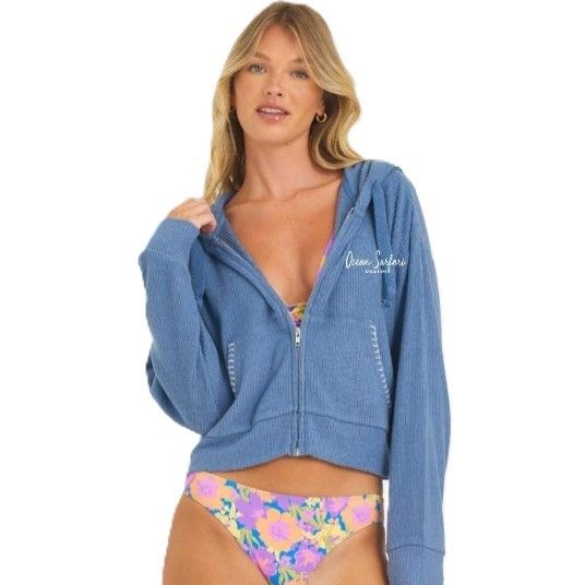 Ladies Destin Ribbed Hacci Zip Hoodie Bali Blue