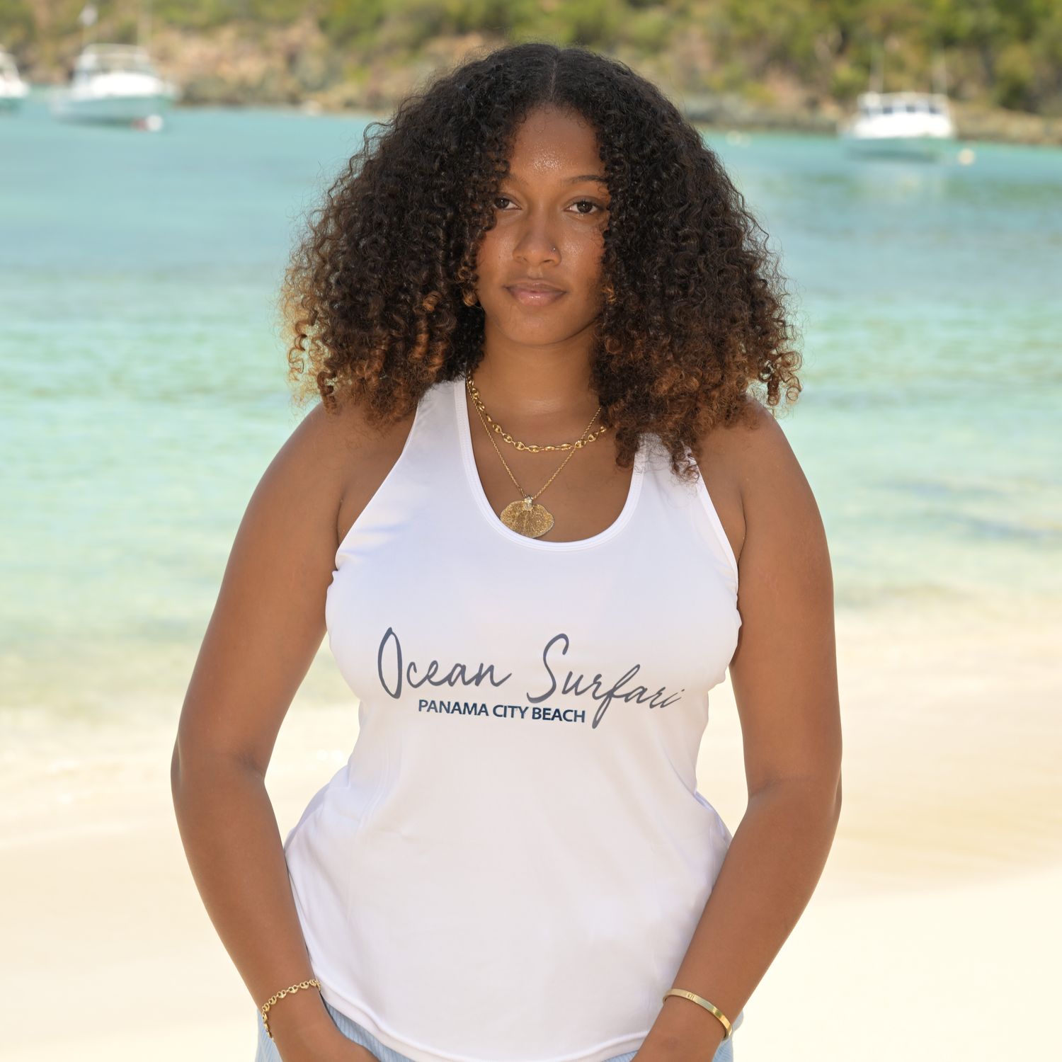 Ladies PCB Perf SPF50+ Tank White