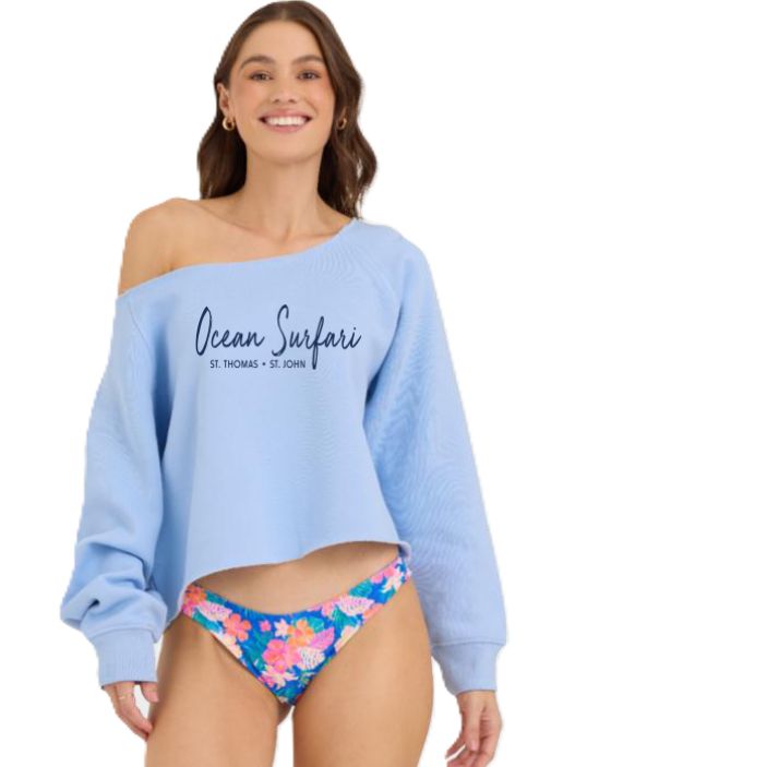 Ladies USVI Essential Fleece Off Shoulder - Blue Cloud