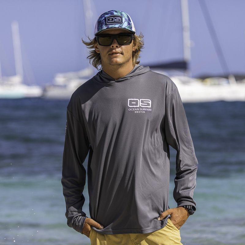 O/S DESTIN SPF 50+ Perf Men's Hoodie Charcoal