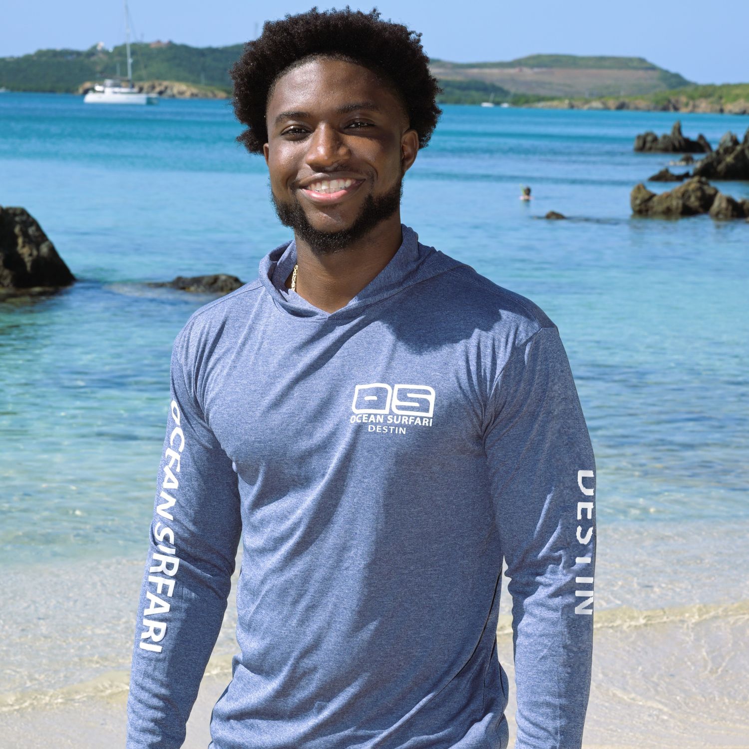 O/S DESTIN SPF 50+ Perf Men's Hoodie HTR Navy