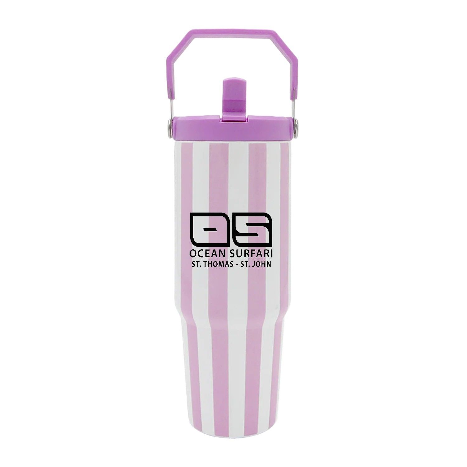 O/S USVI Tumbler Handle Striped 30oz, Color: Lavender