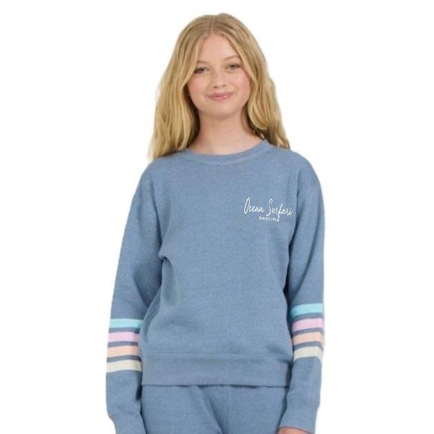 O/S DESTIN Kids HTR Fleece Crew w/Twill Tape - Denim