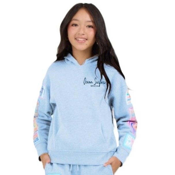 OS DESTIN Kids Surf Wash Hoodie w/Patches - Tropical Blue