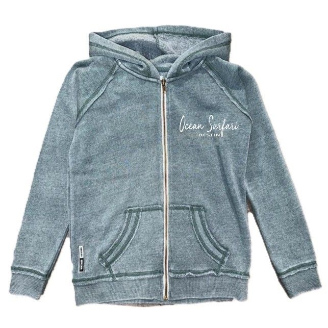 O/S DESTIN Kids Burnout F/Z Hoodie - Dark Sage