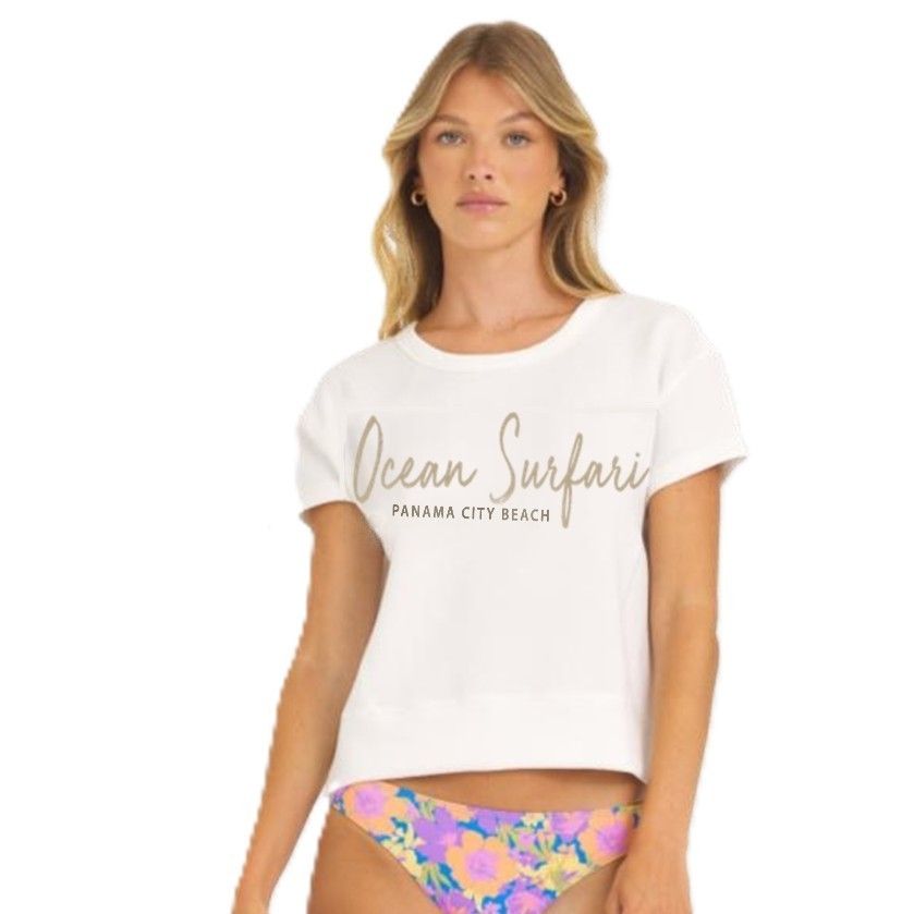 Ladies PCB Open Back Cloud Fleece Tee - Bright Ivory