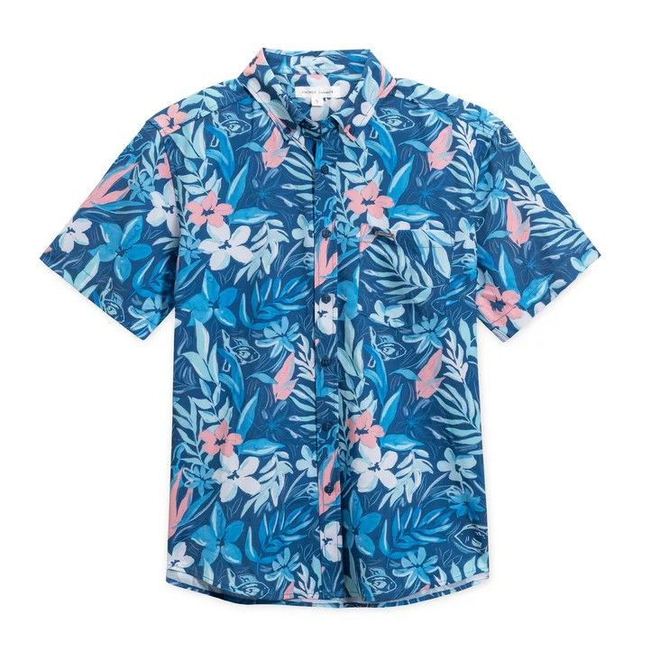 Men's Navy Fish Floral Print Buttondown Shirt