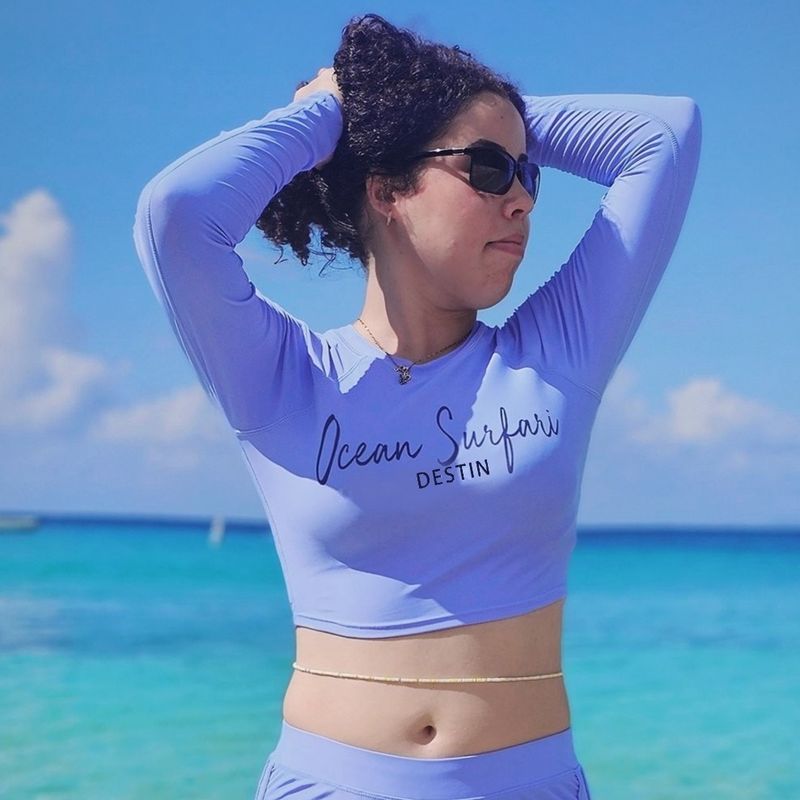 Destin Solid Cropped Rashguard Top Periwinkle