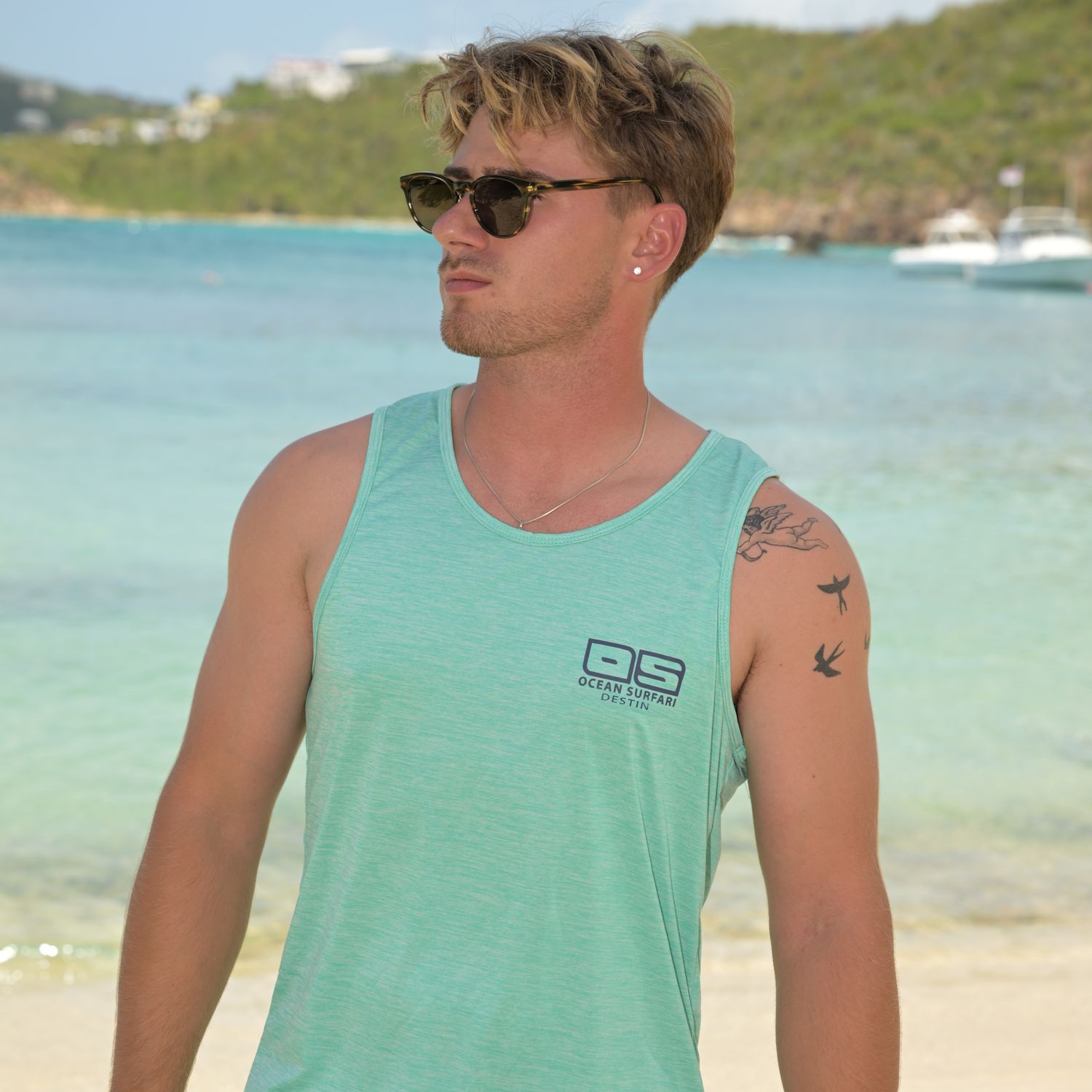 Men's Destin Perf SPF50+ Tank Seafoam Heather