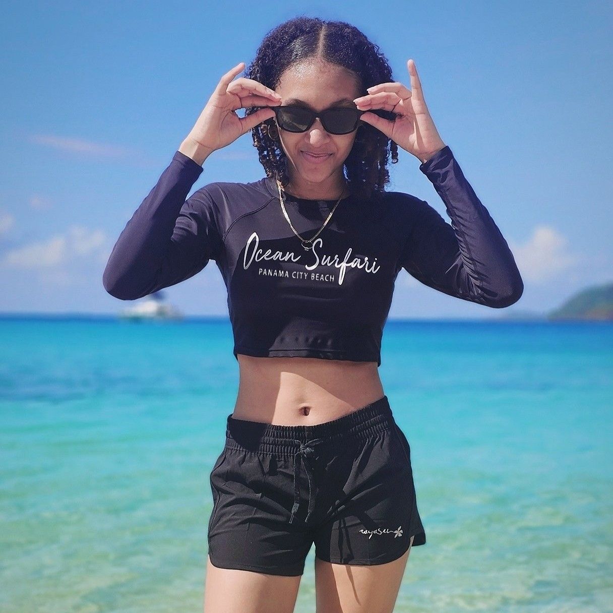 PCB Solid Cropped Rashguard Top Black