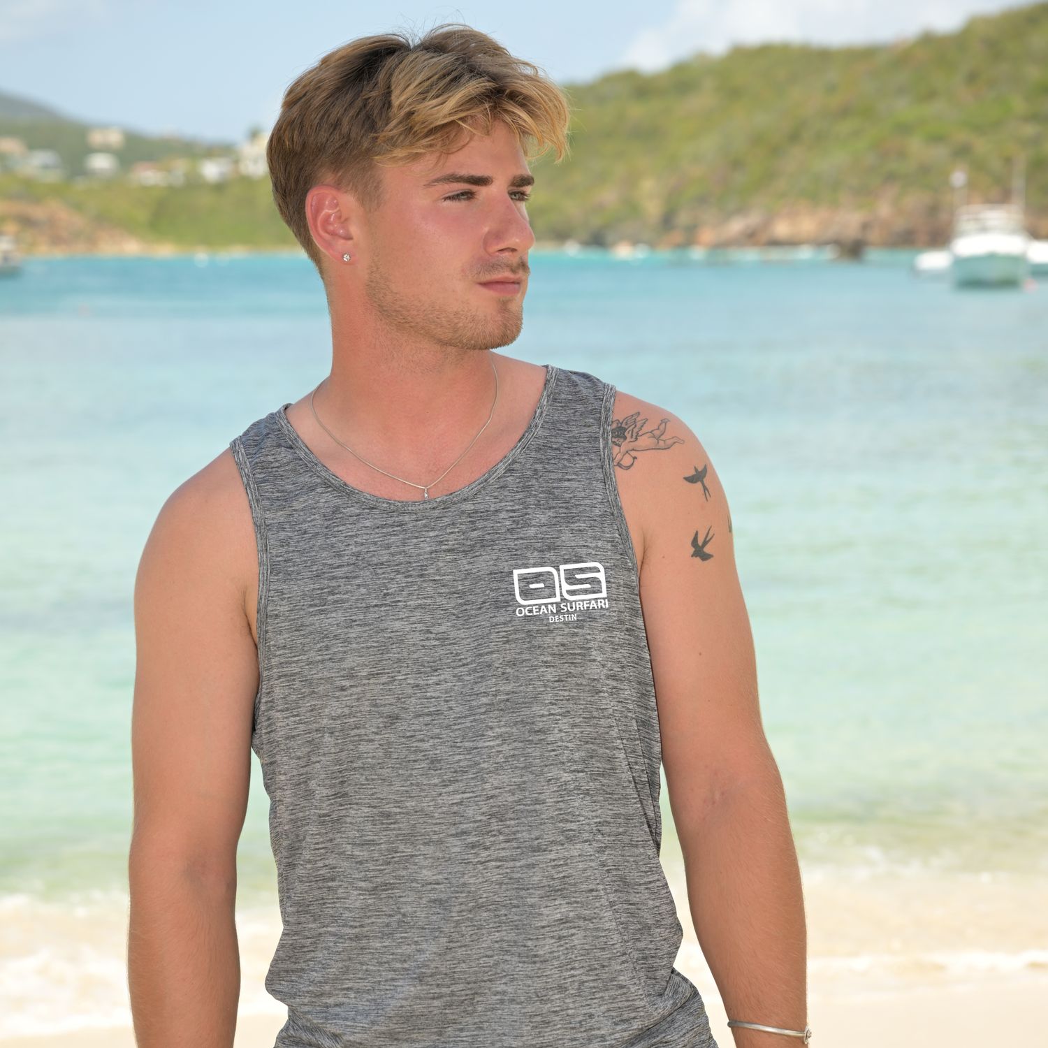 Men's Destin Perf SPF50+ Tank Charcoal Heather