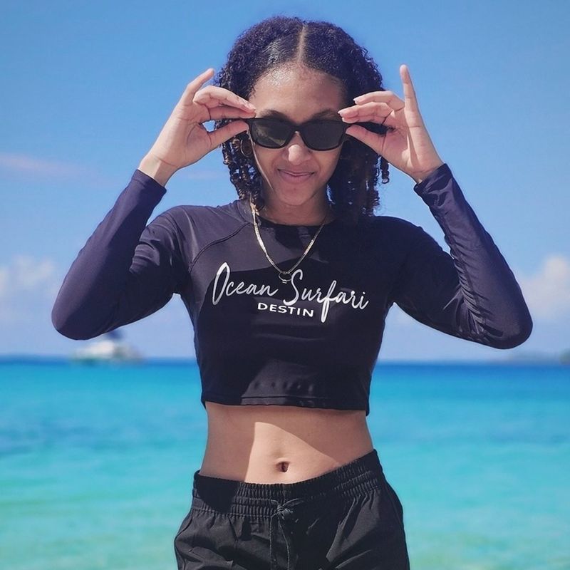 Destin Solid Cropped Rashguard Top Black