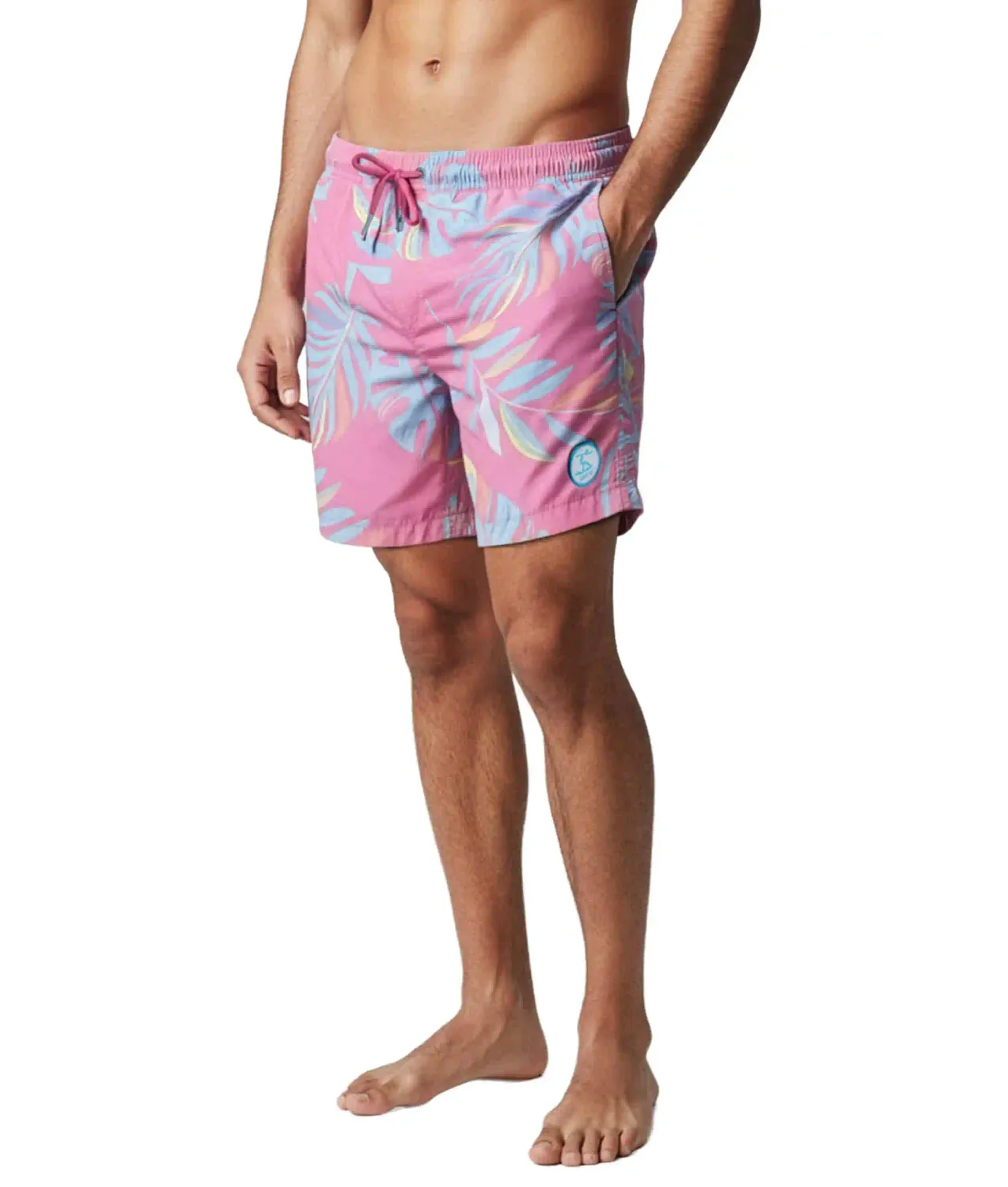 Uzzi Stretch Swim Short - Pastel Leaves - Pink