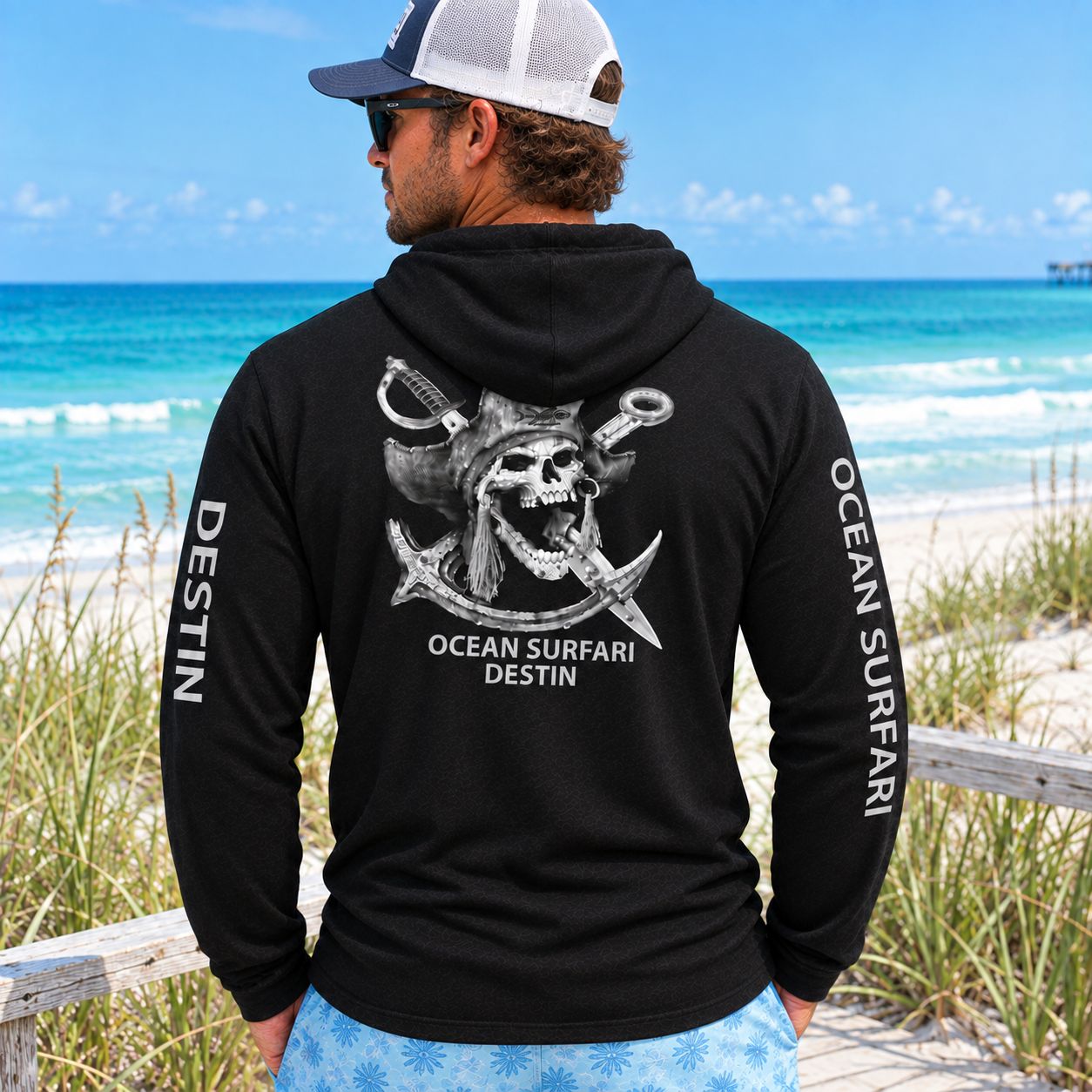 OS Destin SPF 50+ Perf Men's Hoodie Barnacle Bill BLK