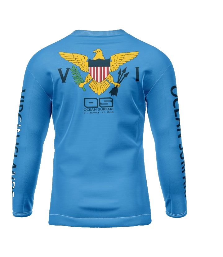 OS USVI SPF 50+ Perf Men's LS Flag Lagoon Blue SB