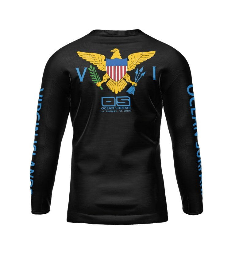 OS USVI SPF 50+ Perf Men's LS Flag Black SB