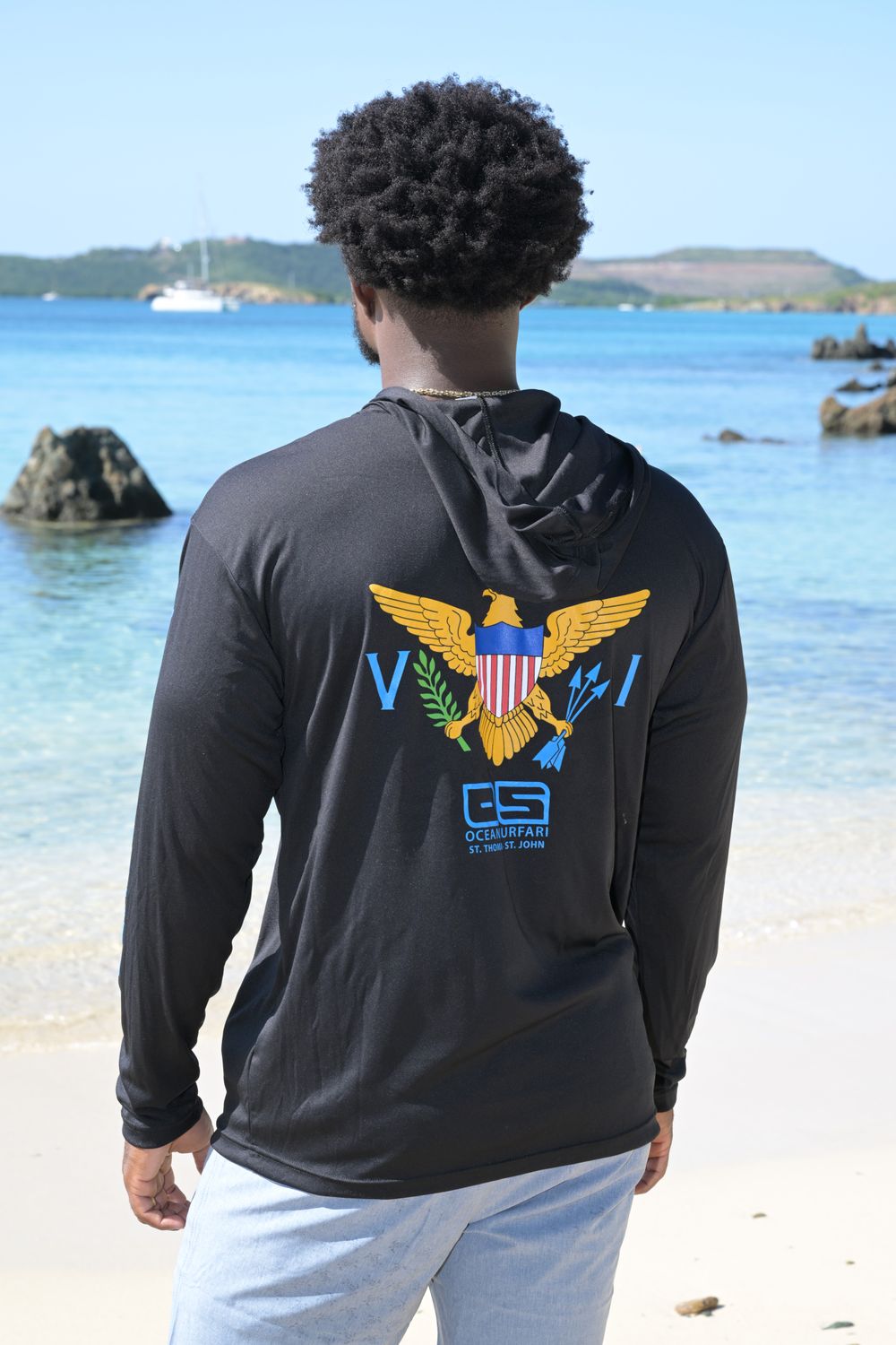 OS USVI SPF 50+ Perf Men's Hoodie Flag Black SB
