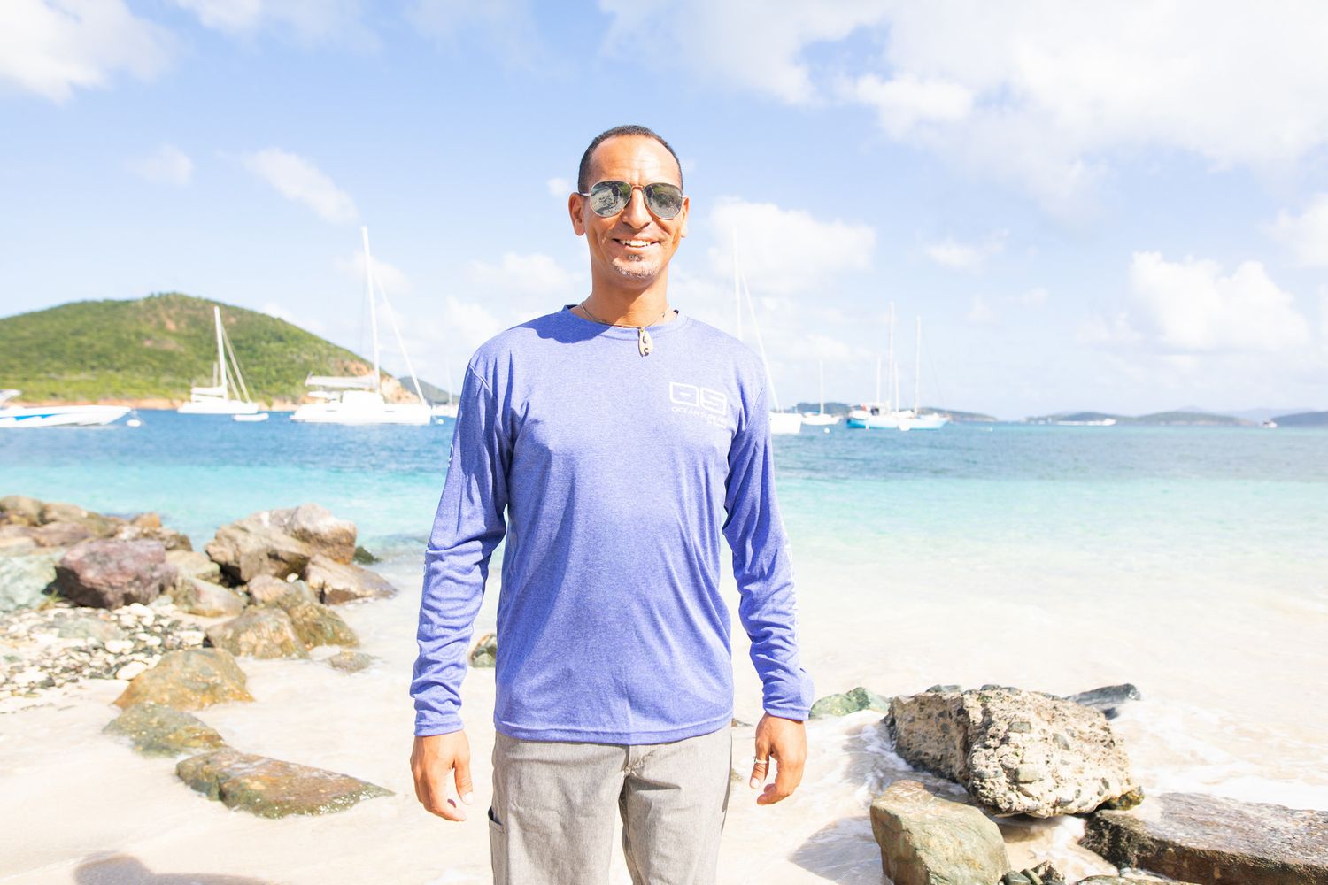 OS USVI SPF 50+ Perf Men's LS HTR Royal SB