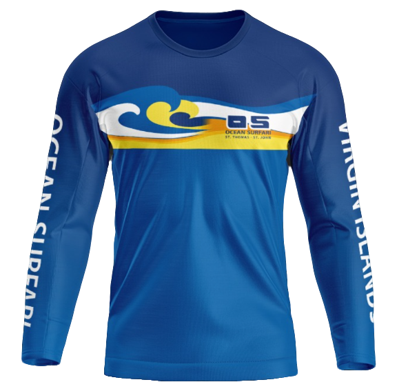 OS USVI SPF 50+ Perf Men's LS Wave Lagoon Blue SB