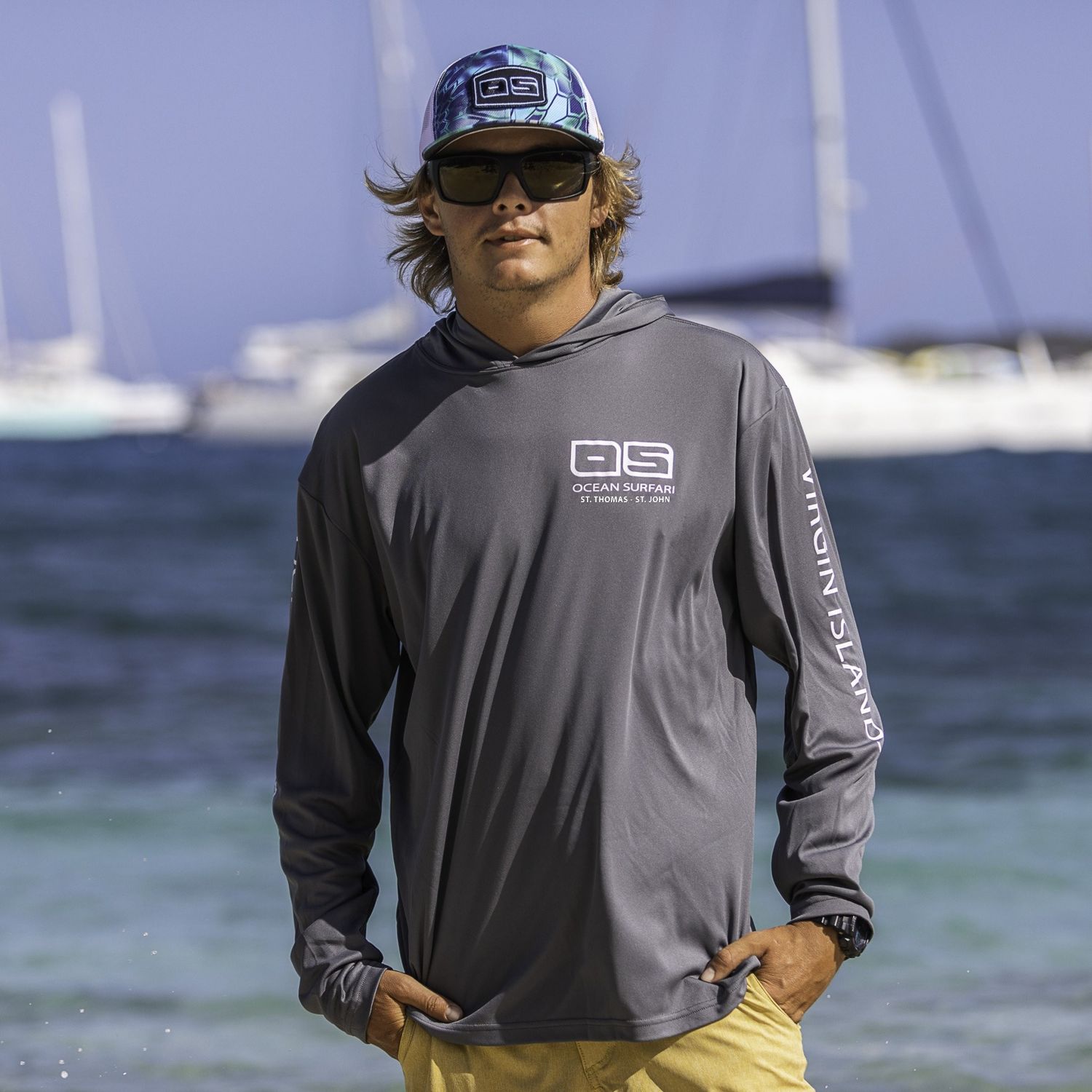 OS USVI SPF 50+ Perf Men's Hoodie Charcoal SB