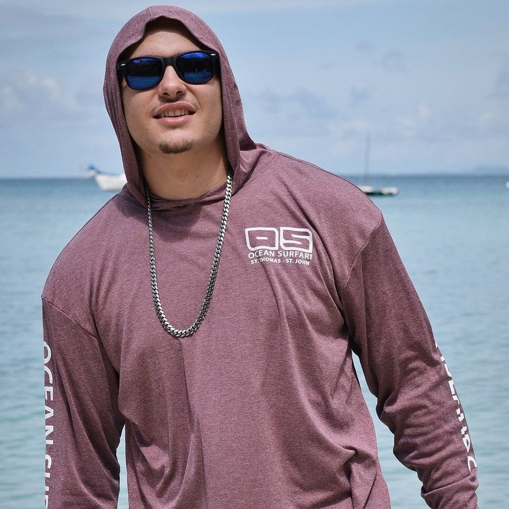 OS USVI SPF 50+ Perf Men's Hoodie HTR Maroon SB