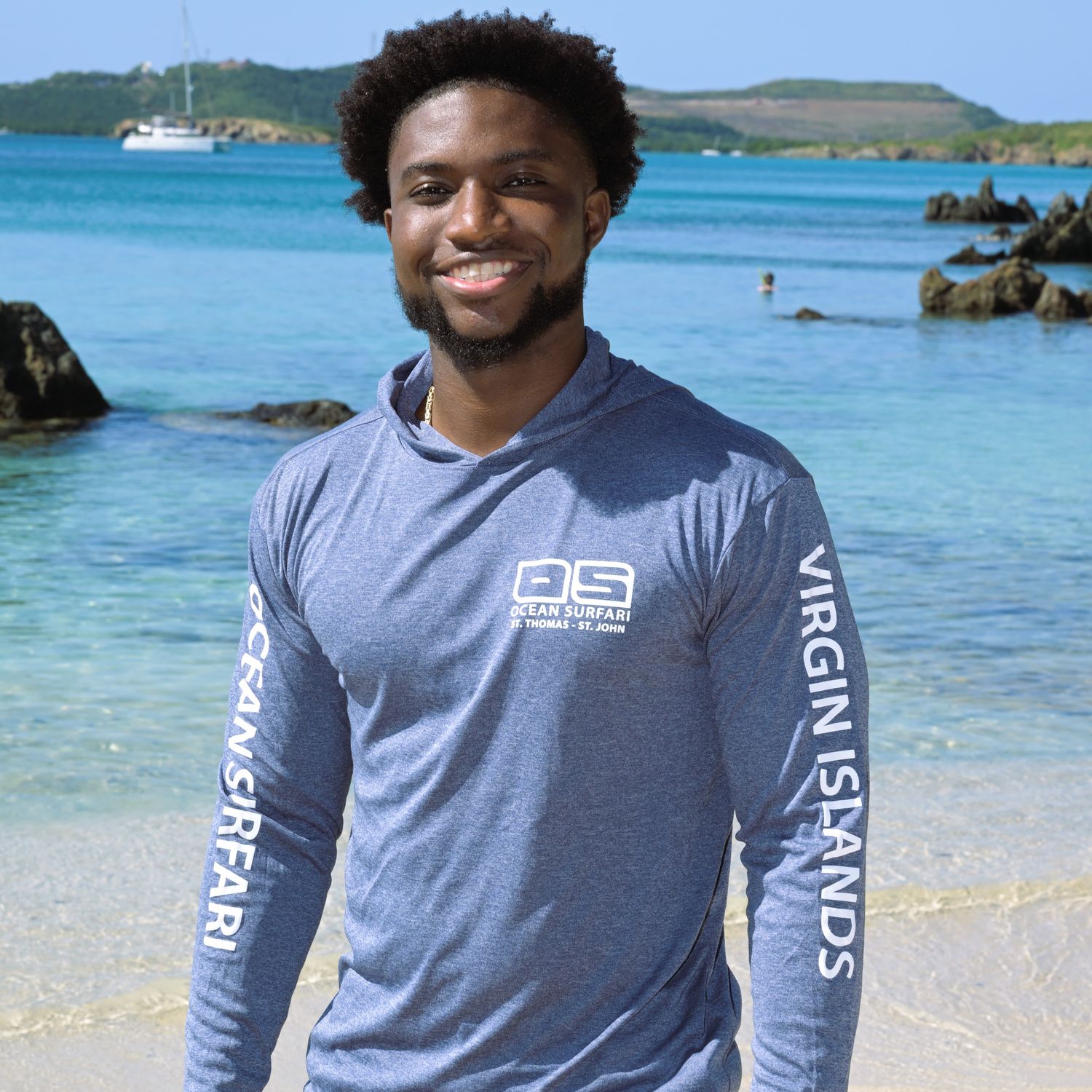 OS USVI SPF 50+ Perf Men's Hoodie HTR Navy SB