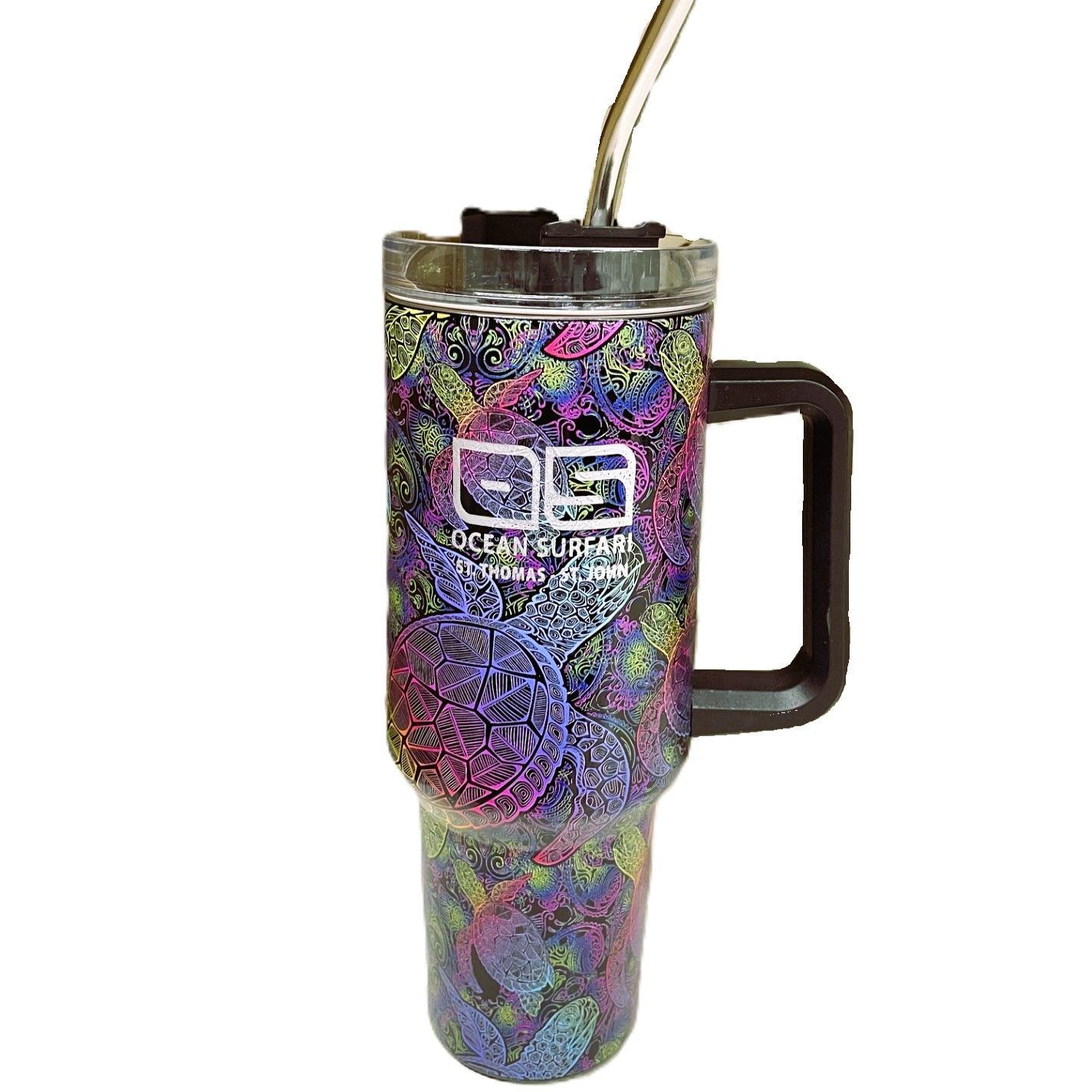 O/S USVI Tumbler Handle 40oz Neon Turtle