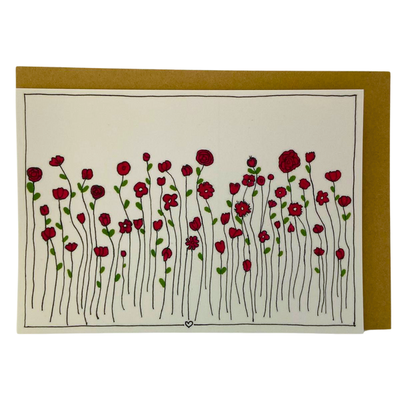 Rode bloemen, kaartje Emma Nieke