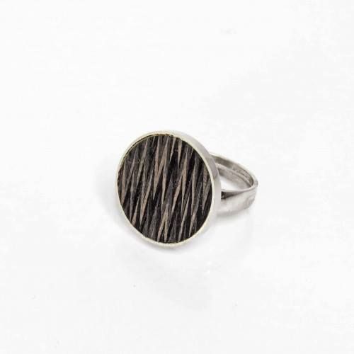 Crazyclage ring zilver en gevlochten hout