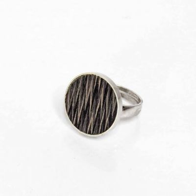 Crazyclage ring zilver en gevlochten hout